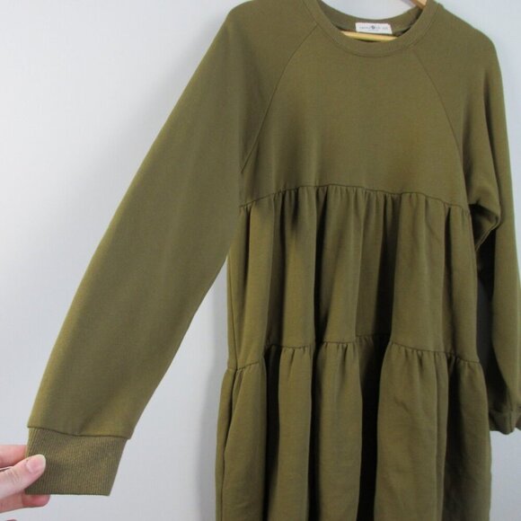 Natural Life Sweater Dress XS S Green Cotton Blend Tiered Oversized Boho 820 - Picture 5 of 13